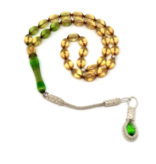Transparent Champagne & Lime Prayer Beads, Kehribar Tesbih UK-351T / SKU505