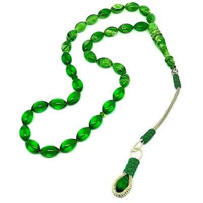 Cuentas de oración transparentes de color verde esmeralda, Kehribar Tesbih, UK-379X / SKU508