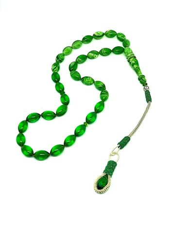 Perles de prière vert émeraude transparentes, Kehribar Tesbih, UK-379X / SKU508 1
