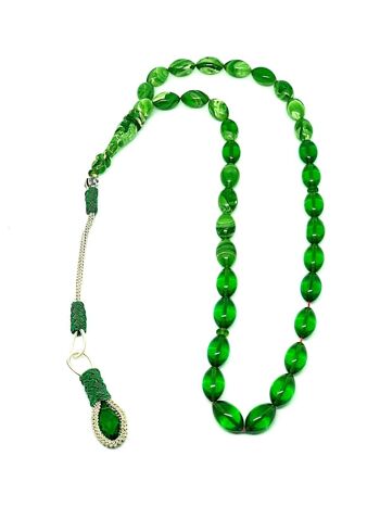 Perles de prière vert émeraude transparentes, Kehribar Tesbih, UK-379X / SKU508 2