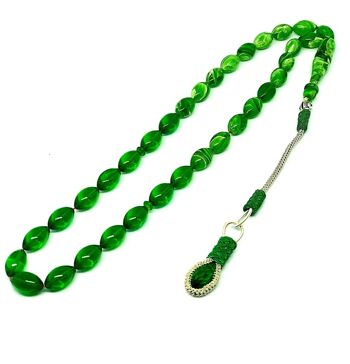 Perles de prière vert émeraude transparentes, Kehribar Tesbih, UK-379X / SKU508 3