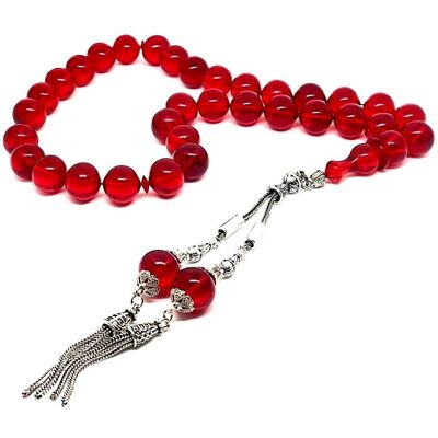 Perles de prière Kehribar Tesbih Ambre ROUGE LRV-913Y / SKU533