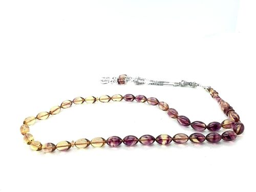 Transparent LIGHT HONEY & RAISIN PURPLE Prayer Beads, Kehribar Tesbih LRV15A / SKU582
