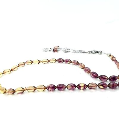 Transparent LIGHT HONEY & RAISIN PURPLE Prayer Beads, Kehribar Tesbih LRV15A / SKU582