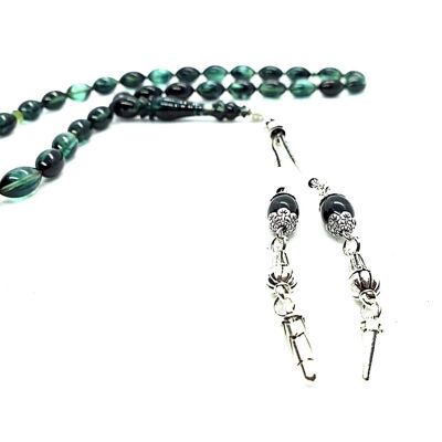 Perline di preghiera combinate nere e smeraldo, Kehribar Tesbih / SKU585