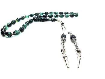 Perles de prière combo noir et émeraude, Kehribar Tesbih / SKU585 1
