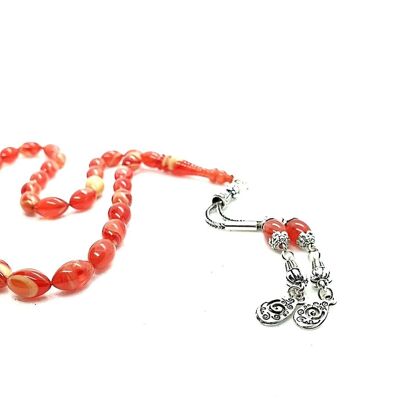 Peach & White Combo Prayer Beads, Kehribar Tesbih LRV16A / SKU586