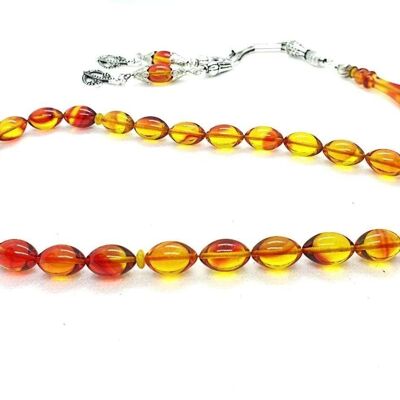 Transparent CANDY RED & BUTTER YELLOW Prayer Beads,, Kehribar Tesbih LRV16B / SKU587