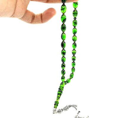 Perles de prière vertes transparentes, Kehribar Tesbih LRV16E / SKU590