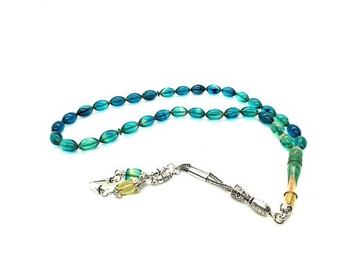 Teal & Blue Prayer Beads, Kehribar Tesbih LRV20E / SKU597