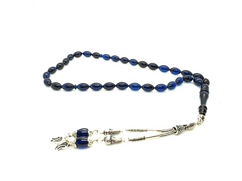 Lovely Transparent Royal Blue Prayer Beads, Kehribar Tesbih LRV20F / SKU598