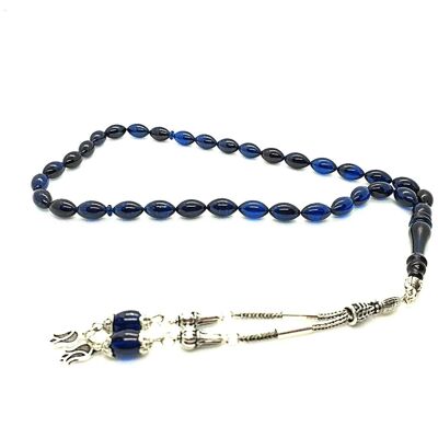 Lovely Transparent Royal Blue Prayer Beads, Kehribar Tesbih LRV20F / SKU598