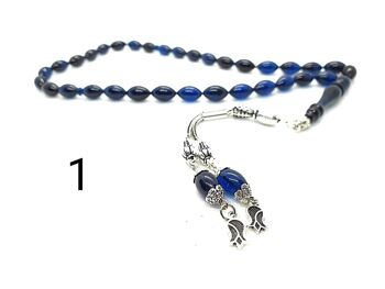 Belles perles de prière bleu royal transparentes, Kehribar Tesbih LRV20F / SKU598 2