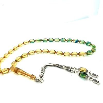 Perles de prière combo vert et miel, Kehribar Tesbih LRV25A / SKU599