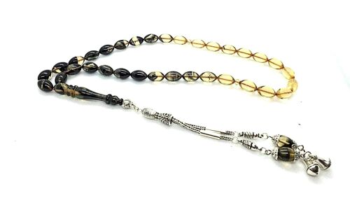 Honey - Black - Yellow Mix Prayer Beads, Kehribar Tesbih LRV30B / SKU601