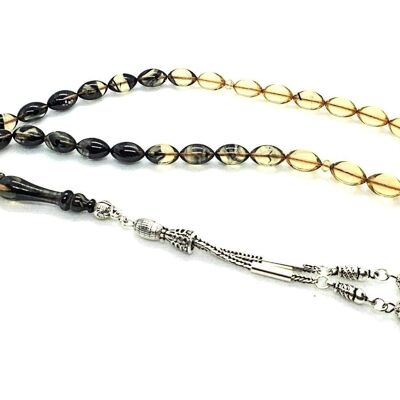Miele - Nero - Perle di preghiera miste gialle, Kehribar Tesbih LRV30B / SKU601
