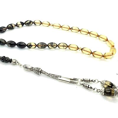 Honey - Black - Yellow Mix Prayer Beads, Kehribar Tesbih LRV30B / SKU601