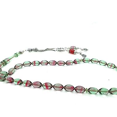 Perles de prière combinées rouge cramoisi et menthe, Kehribar Tesbih / SKU602