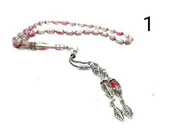 Perles de prière combinées rouge cramoisi et menthe, Kehribar Tesbih / SKU602 2