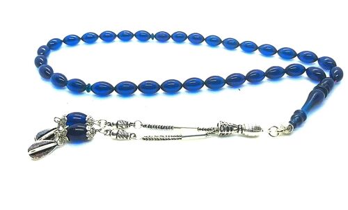 Transparent Azure Blue Prayer Beads, Kehribar Tesbih UK545 / SKU612