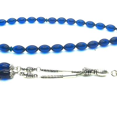 Transparent Azure Blue Prayer Beads, Kehribar Tesbih UK545 / SKU612