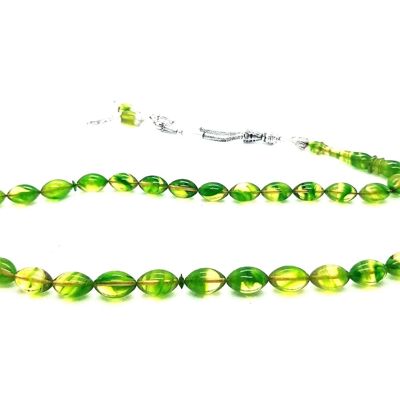 Magnifiques perles de prière en résines d'ambre vert lime / SKU614