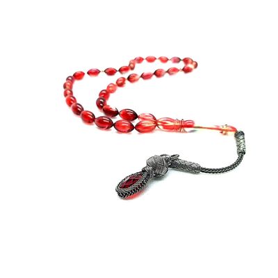 Magnifiques perles de prière rouge rose, Kehribar Tesbih UK605 / SKU616