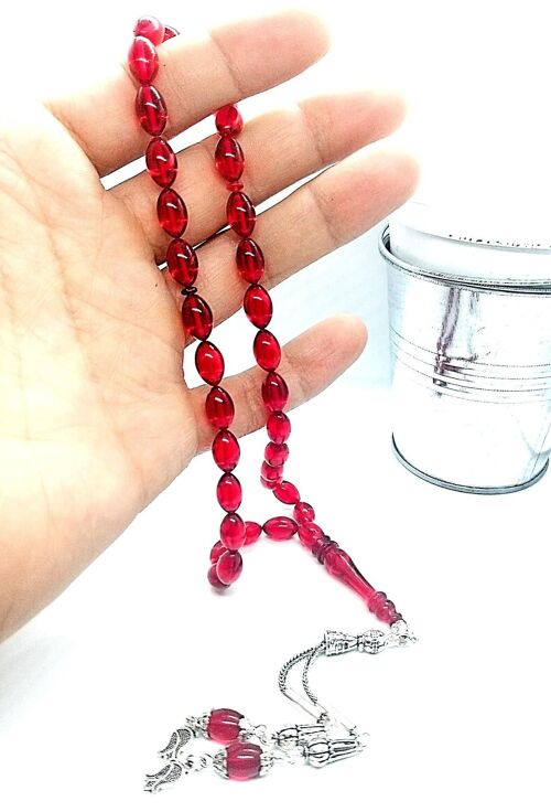 Red Amber Resins Prayer Beads, Ates KehribarTesbih UK-A / SKU623