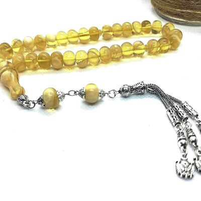 Perles de prière combinées jaunes transparentes, Kehribar Tesbih LRV-568 / SKU632
