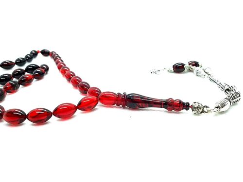 Transparent Black & Red Combo Prayer Beads, Kehribar Tesbih UK805 / SKU638