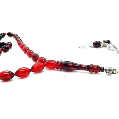 Perles de prière combinées noires et rouges transparentes, Kehribar Tesbih UK805 / SKU638