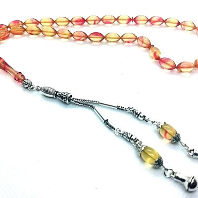 Belles perles de prière de mélange rouge et jaune, Kehribar Tesbih UK829 / SKU641