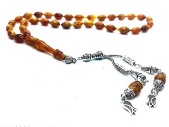 Perles de prière combinées marron et miel, Kehribar Tesbih / SKU642 1