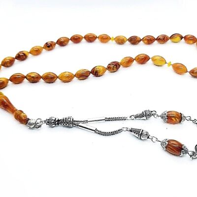 Perles de prière combinées marron et jaune, Kehribar Tesbih / SKU646