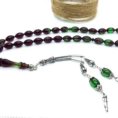 Perles de prière combinées VERT ET BORDEAUX, Tesbih / SKU647