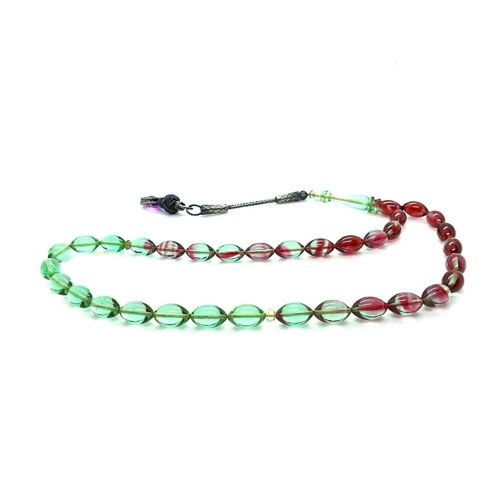Blood Red & Mint Combo Prayer Beads With 1000 Carat Silver Tassel / SKU650