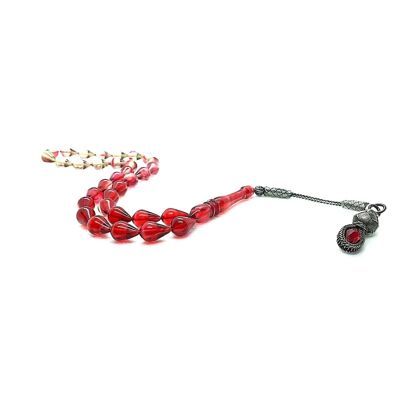 Red & Transparent 1000 Carat Silver Tassel Prayer Beads, Kehribar Tesbih UK-AD / SKU651