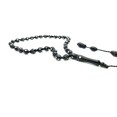 Fabriqué à la main par le maître, perles de prière Kuka-Koka noires avec motif argenté UK-305B / SKU656