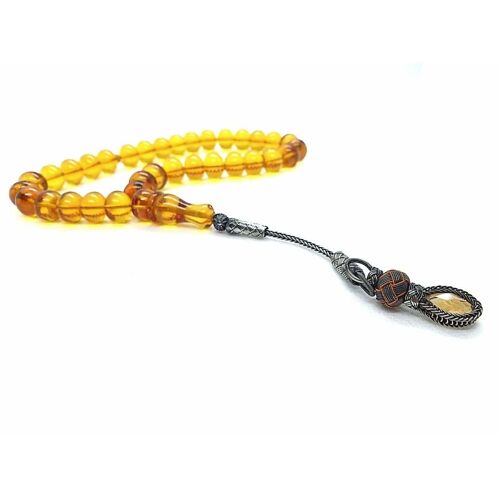 Transparent Honey & Yellow Combo Prayer Beads, 1000 Carat Silver Tassel UK355K / SKU662