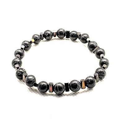 Bracelet en pierre naturelle de jaspe magnifique noir et blanc / SKU667