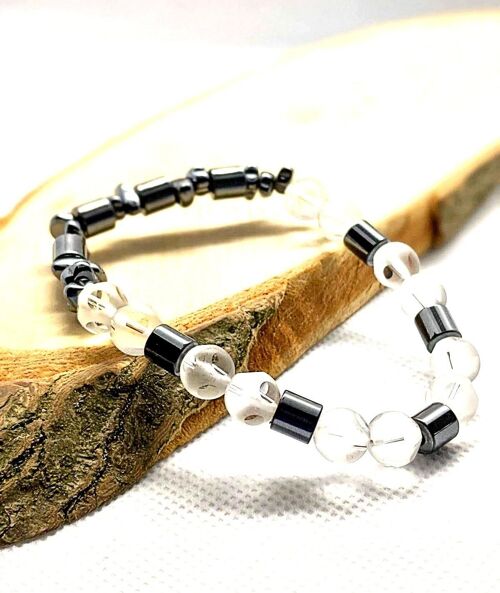 White/Grey Hematite Natural Stone Bracelet / SKU672