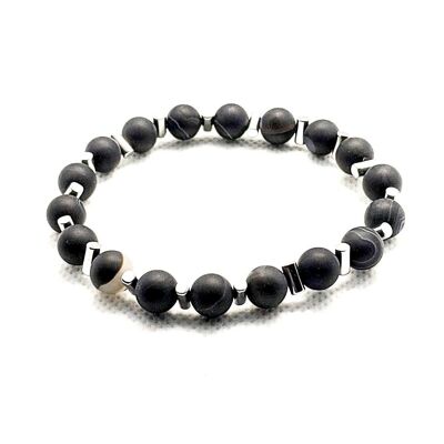 Bracelet en pierres précieuses onyx noir et argent / SKU678