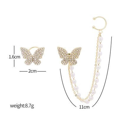 Boucle d'oreille papillon asymétrique avec clip d'oreille perle