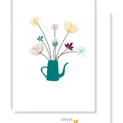 Card - Flowers in Blue Watering Can