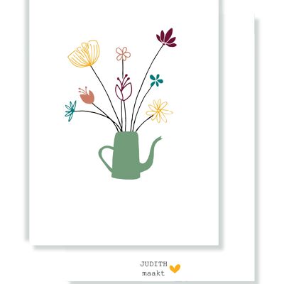 Card - Flowers in green watering can