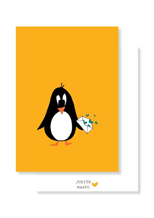 Kaart - Pinguïn met envelop vol hartjes