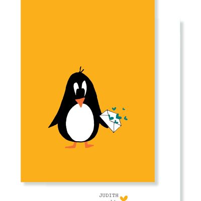 Card - Penguin with envelope full of hearts