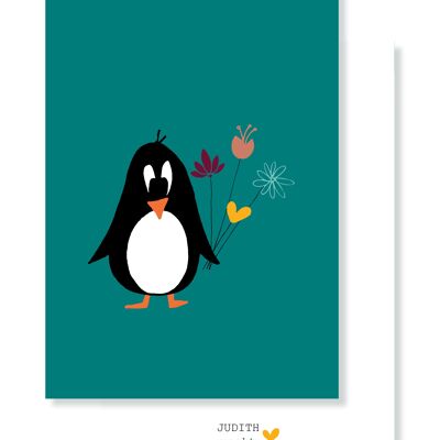 Card - Penguin with flowers