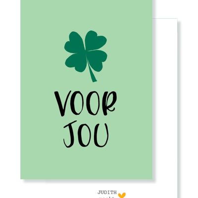 Card - four leaf clover - for you - light green background