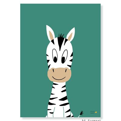 A4 poster - Zebra - blauwgroen